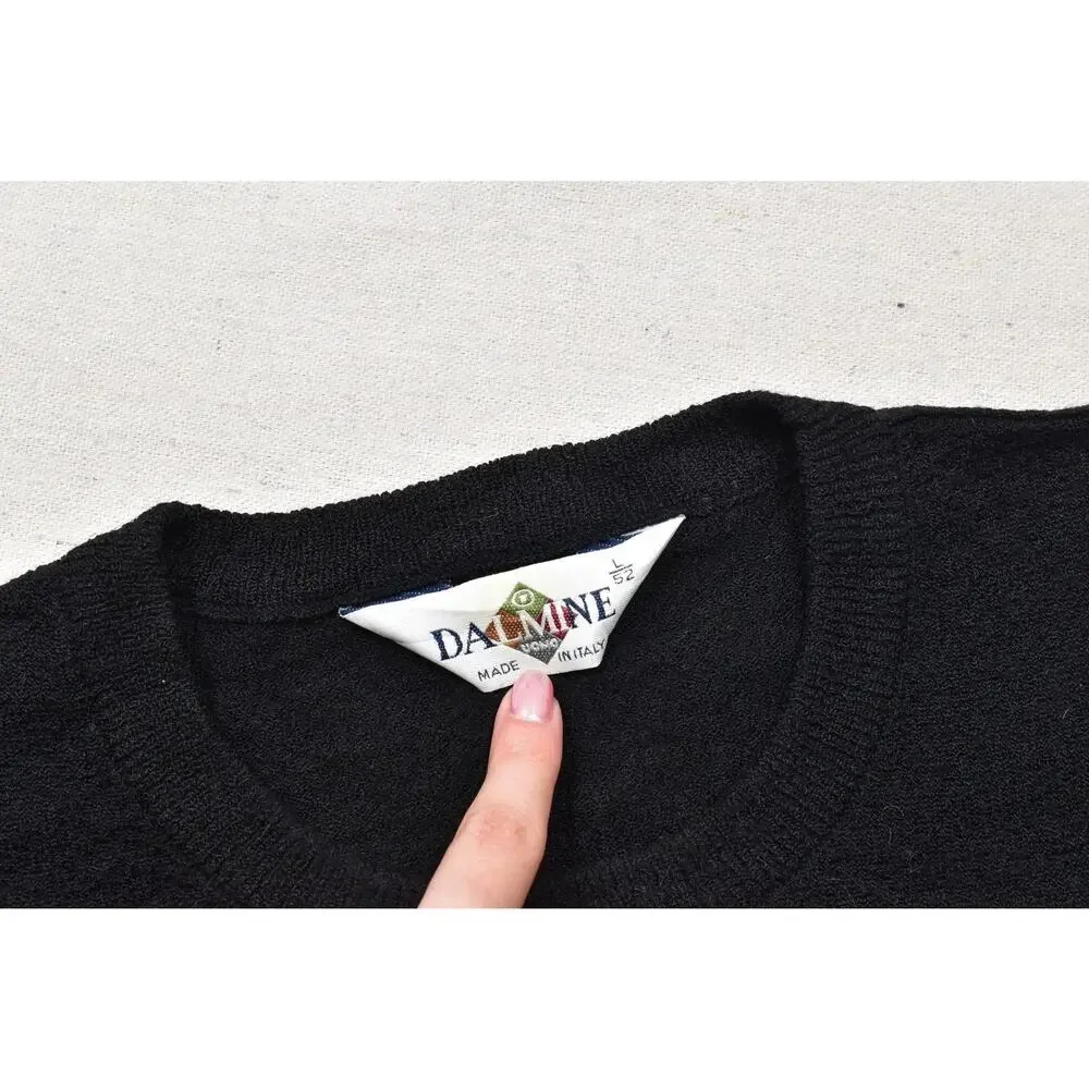 DALMINE Uomo Italy Black Pure New Wool Crewneck Sweater Men's Size L 52 - Picture 6 of 8